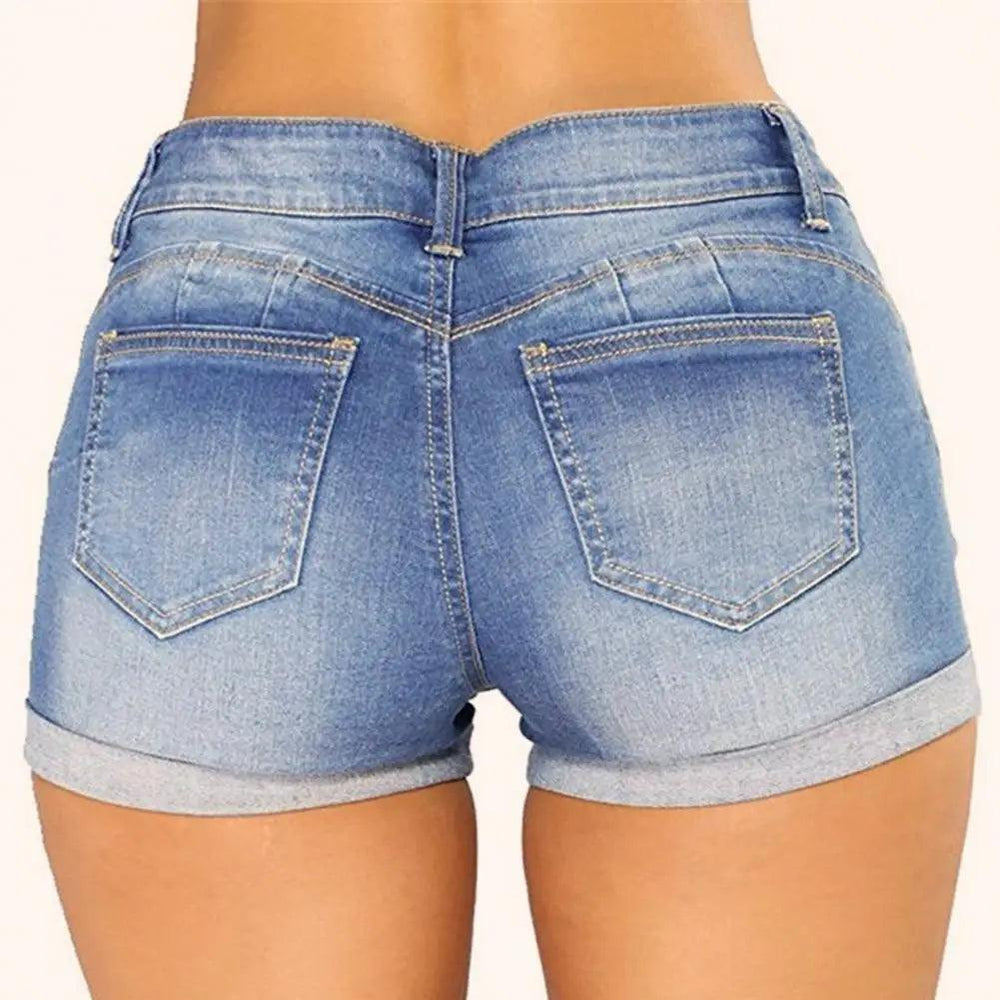 Denim Shorts Women 2023 Jeans Ripped Mid Waist Solid Color Soft Short Jeans Shorts Summer-THAT FASHION STORE