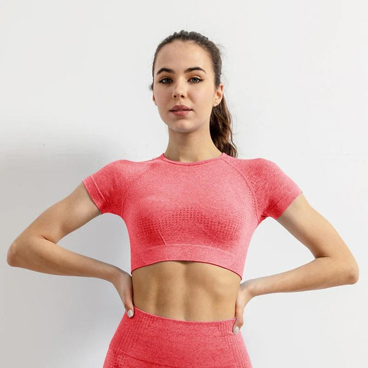 Women Seamless Yoga T-Shirt Sports Gym Cropped Tops Gym Training Shirt Short Sleeve Yoga Running Tracksuit-THAT FASHION STORE