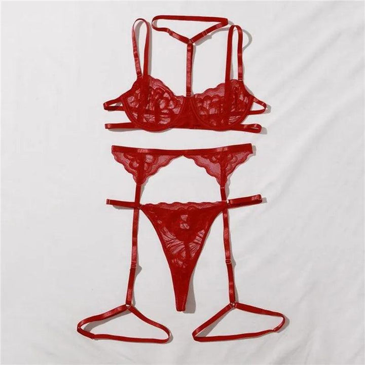 Women'S Sexy Lace Lingerie Set Teddy Lace Erotic Bikini 3pcs Bra And Panty Garters Sets See Through Babydoll Lingerie For Women-THAT FASHION STORE