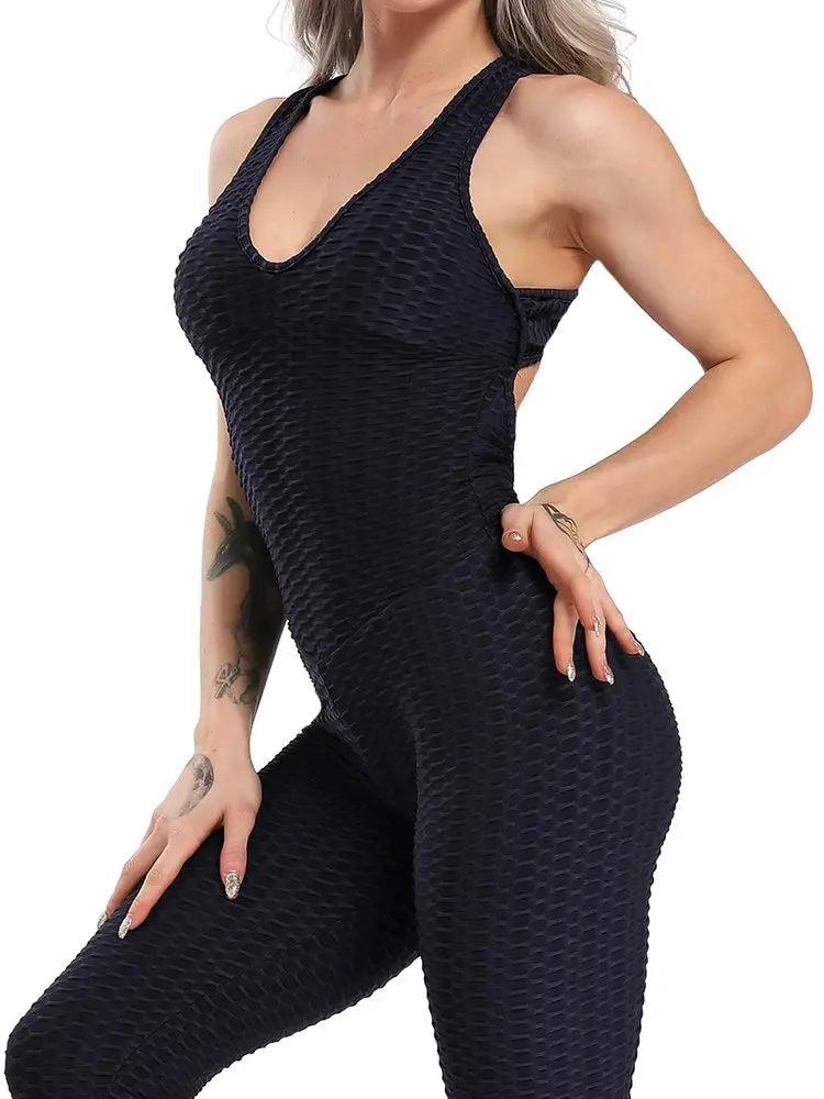 Women Jumpsuit Sleeveless Backcross Short Bodysuit Fitness Women Sport Suit Jacquard Backless Tracksuit Gym Workout Sportswear-THAT FASHION STORE