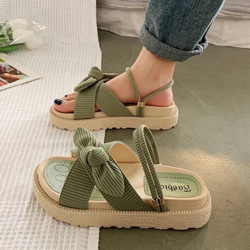 New Style Fairy Style Lady Summer Slippers Thick Platform Flat Sandals with Butterfly-Knot Summer Flip Flops Sandals Women Shoes-THAT FASHION STORE