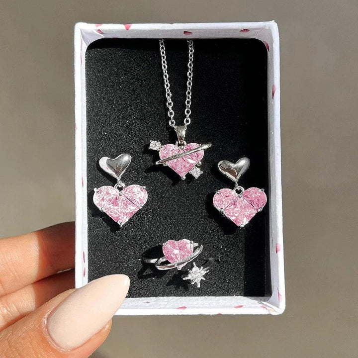 Crystal Angel Wings Heart Pendant Necklaces Set Ladies Girl Simple Y2K Pink White Zircon Love Elegant Necklace Women Jewelry Set-THAT FASHION STORE