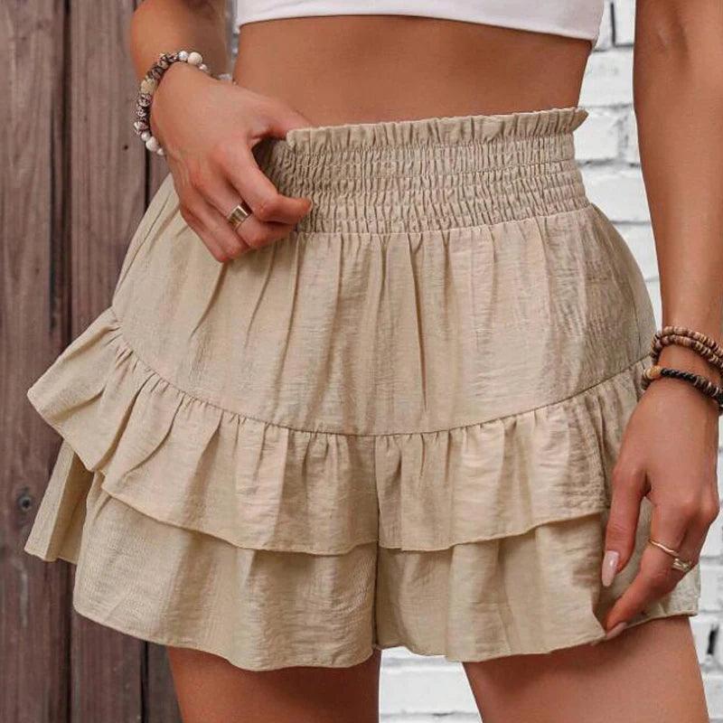 Women High Waist Pleated Skirt Summer Chic Casual Solid Mini Skirt Hang Feeling Versatile Shorts Skirts Fashion Wide Leg Shorts-THAT FASHION STORE