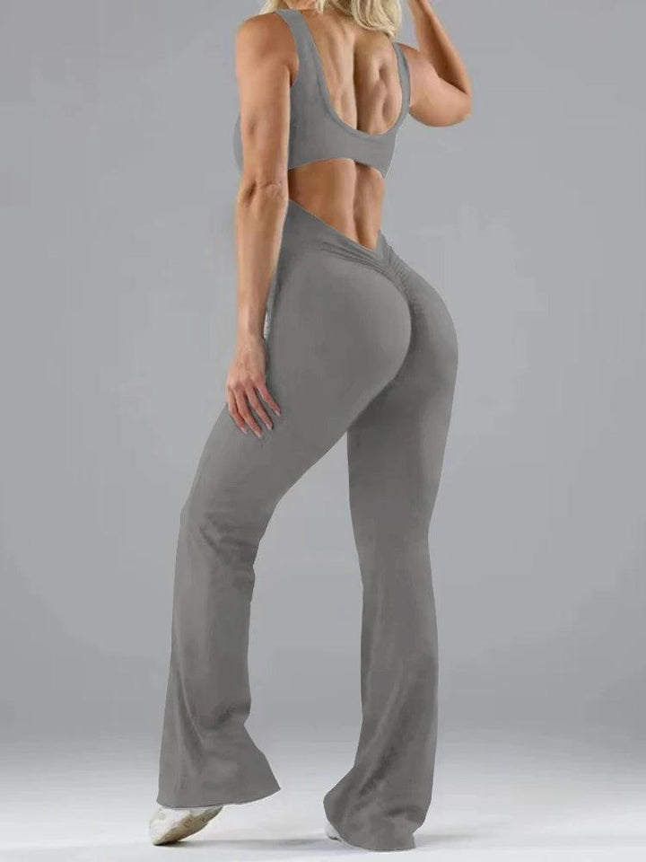 Hollow Out Beauty Back Women Wide-leg Peach Butt Running Fitness Yoga Bodysuit Sexy Backless Jumpsuits-THAT FASHION STORE