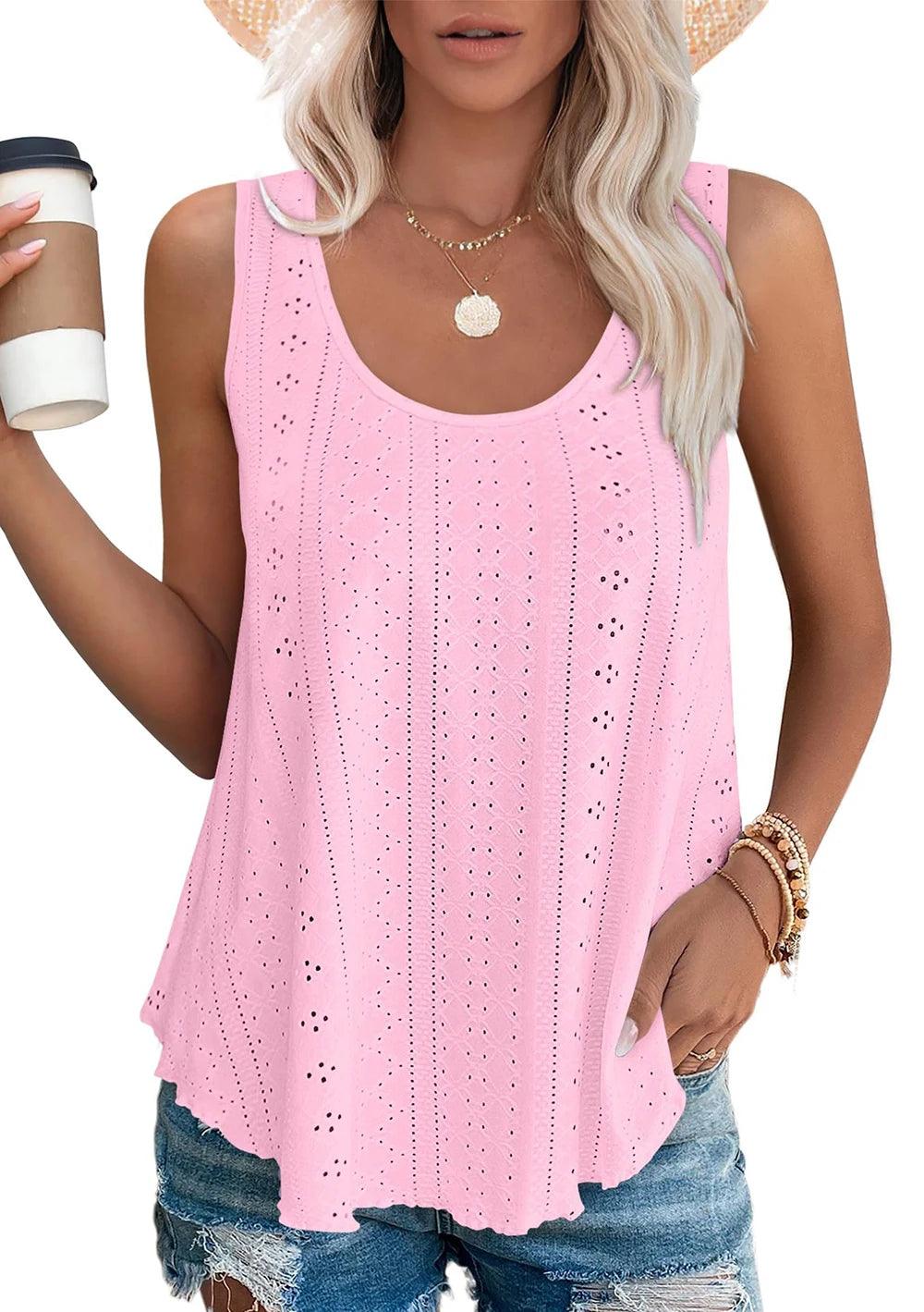 2024 Womens Tank Tops U Neck Casual Vest Dolphin Hem Casual Flowy Summer Sleeveless Tunic Tshirts-THAT FASHION STORE