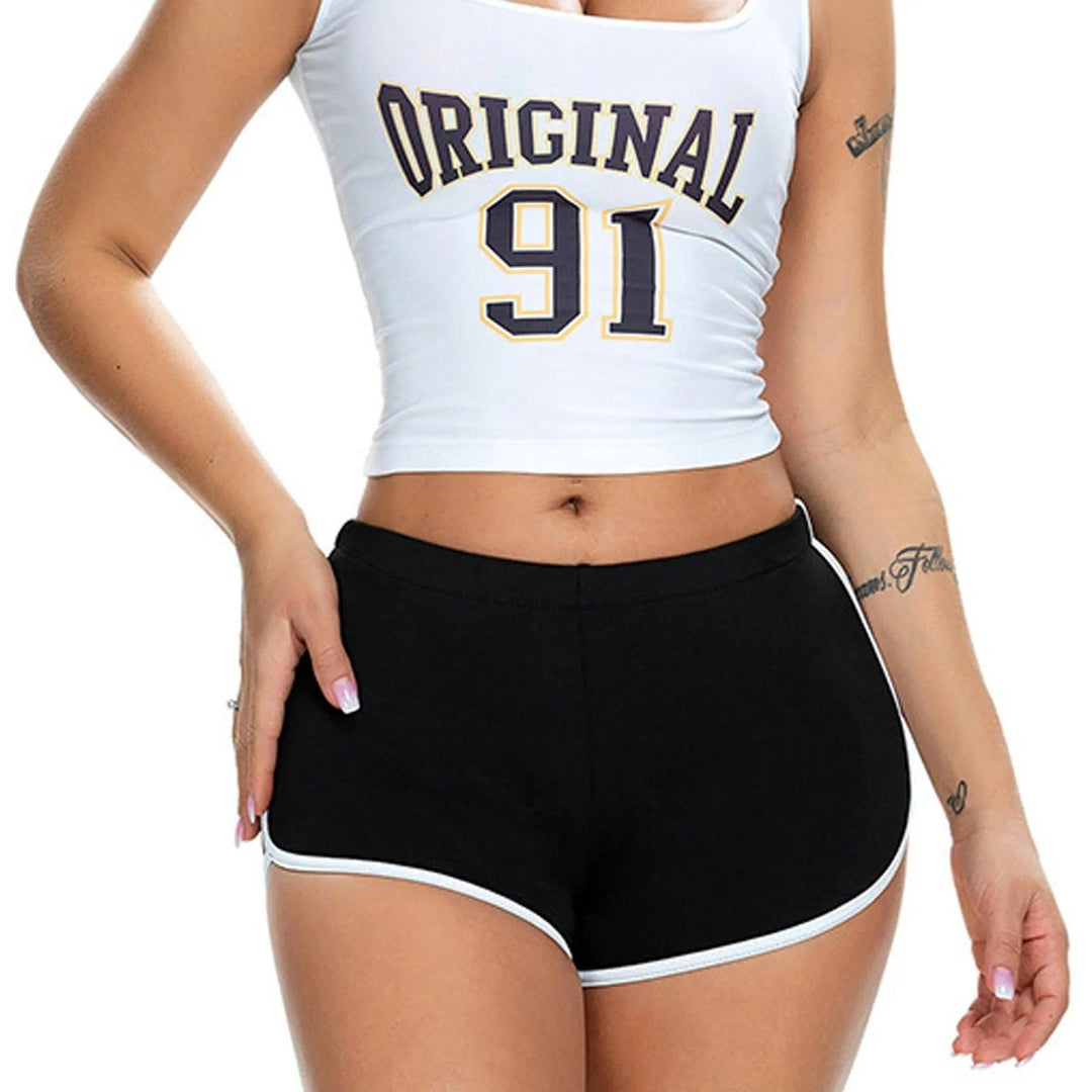 2024 Summer Women'S Fashion Fitness Shorts Dancewear Gym Workout Summer Mid-Rise Elastic Waistband White Edge Booty Yoga Shorts-THAT FASHION STORE