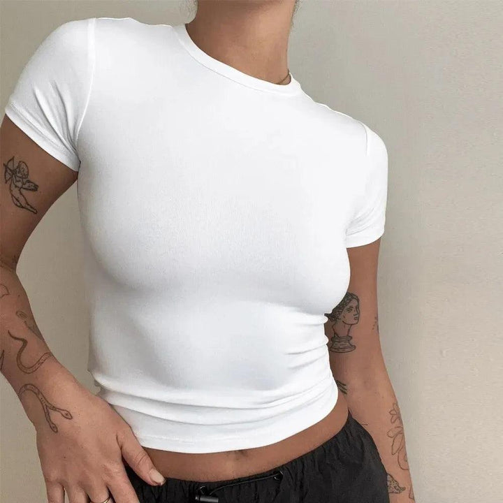 Women Casual Short Sleeve T-Shirts Spring Autumn Solid Slim Fit Pullovers Tees Shirts Female Streetwear Base Tees Lady Tops-THAT FASHION STORE