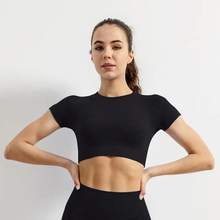 Women Seamless Yoga T-Shirt Sports Gym Cropped Tops Gym Training Shirt Short Sleeve Yoga Running Tracksuit-THAT FASHION STORE