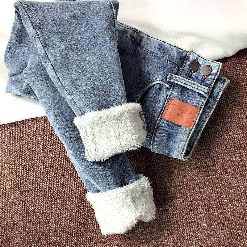 Women's Winter Plush Warm Fleece Skinny Jeans, High Waist Stretch Denim Trousers with Thermal Lining Winter Boot Cut Jeans Woman-THAT FASHION STORE