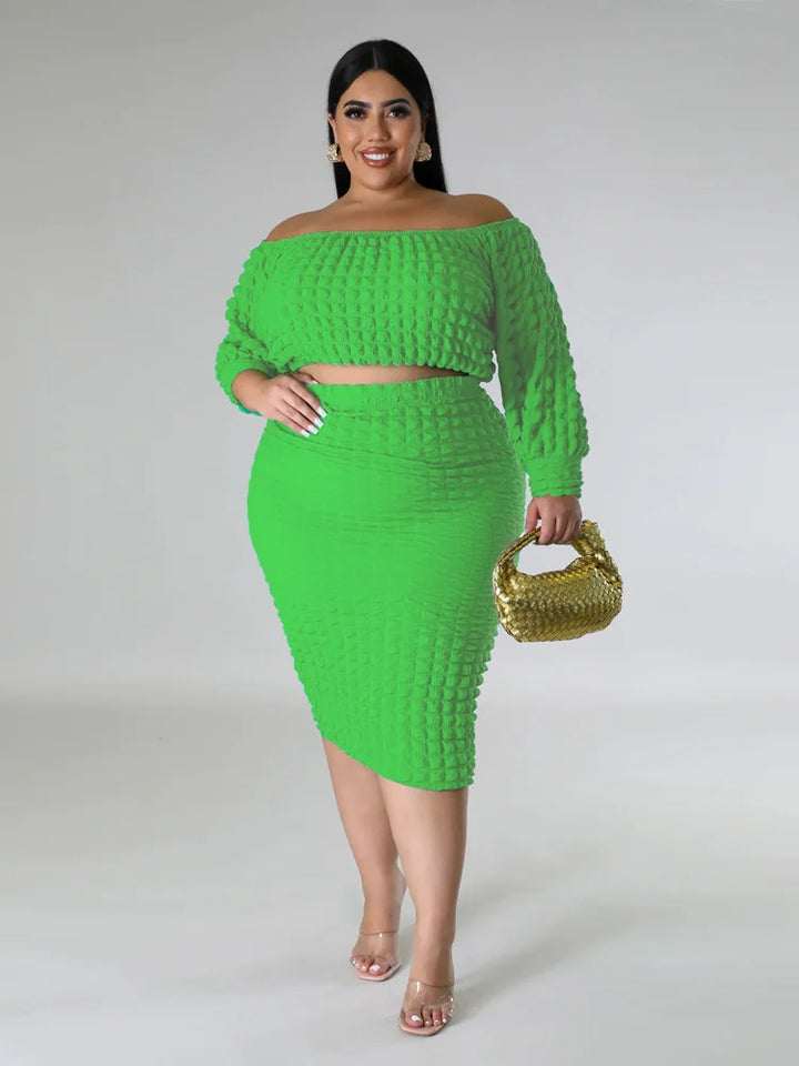 Wmstar Women's Plus Size Two-Piece Crop Top and Skirt Set for Summer Office Wear - Wholesale Fashion Outfits - THAT FASHION STORE