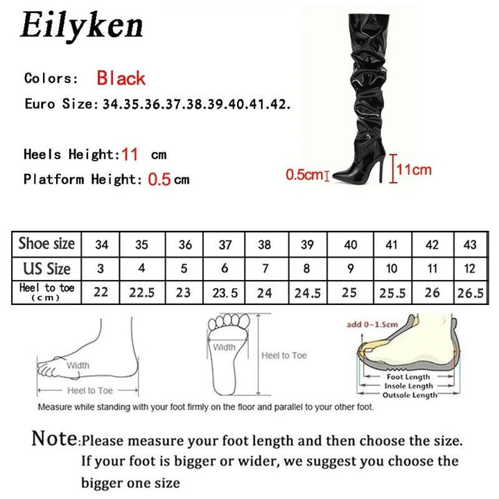 Eilyken Red Women Over The Knee Boots High Heels Patent Leather Solid Pointed Toe Stiletto Side Zipper Sapatos Femininos-THAT FASHION STORE