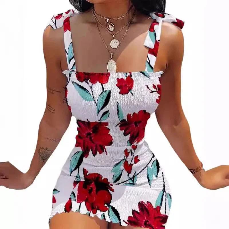 2024 Spring/Summer Beach Women's Clothing Sexy Club Mini Skirt Tank Top Casual Short Skirt Women's Flower Tight Camo Dress-THAT FASHION STORE