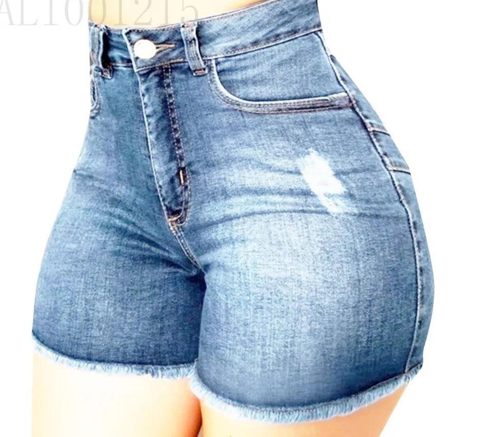 Women Denim Shorts Summer Lady Clothing High Waist Denim Shorts Fringe Frayed Ripped Jeans Hot Shorts With Pockets kot Pantolon-THAT FASHION STORE