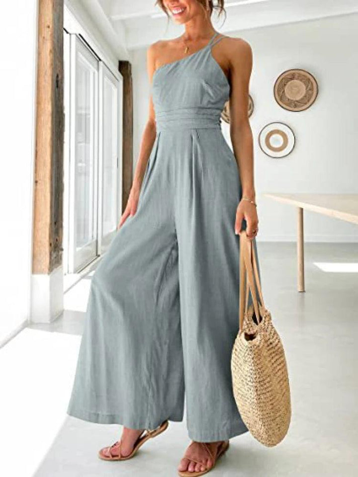 Women's Jumpsuit Single Shoulder Strap Pleated High Jumpsuit-THAT FASHION STORE