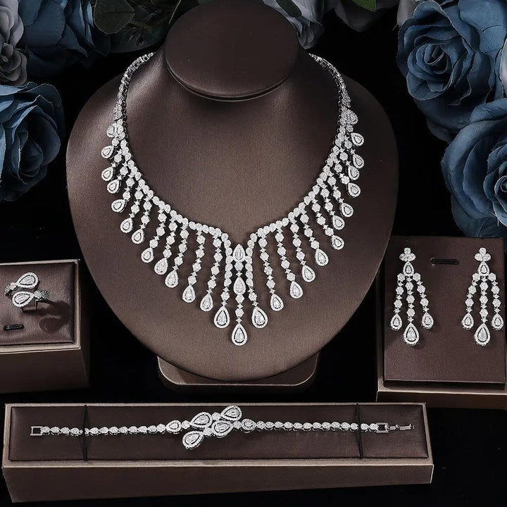 2023 New 4-piece Cubic Zirconia Bridal Wedding Set Dubai Women's Wedding Jewelry Set Nigeria Africa Necklace Earring Set-THAT FASHION STORE