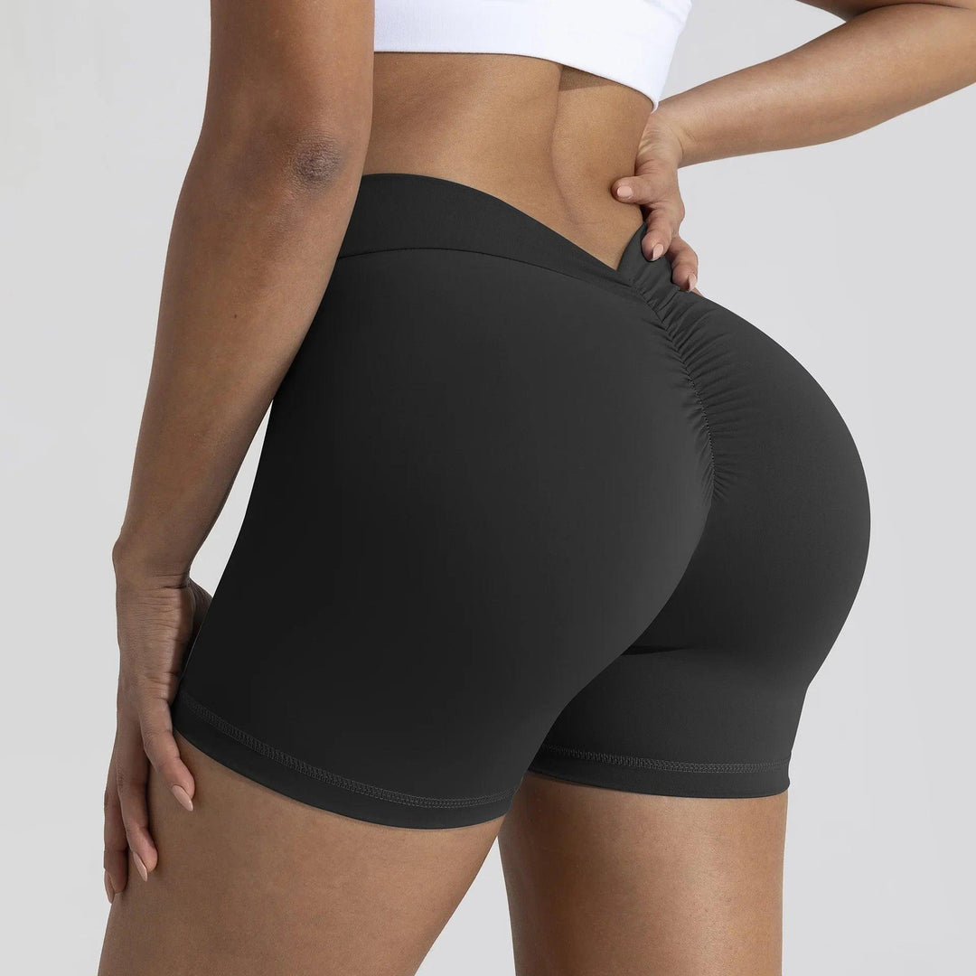 Running Pants Solid Deep V Cut Low Back Neck Scrunh Bum Leggings Shorts Gym Workout Shorts Women Yoga Shorts Leggings Women-THAT FASHION STORE