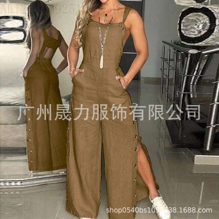 Women's Jumpsuit 2023 New Solid Color Suspenders Sleeveless Wide Leg Straight Pants Fashion Casual Street Clothing-THAT FASHION STORE