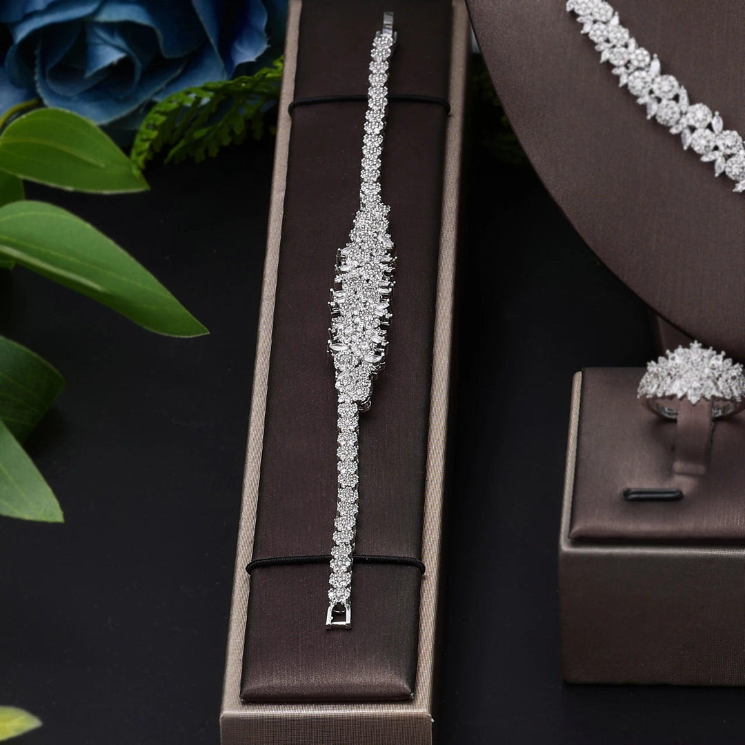 4 pieces of bride zirconia full set of women's party jewelry, luxury Dubai Nigeria CZ luxury crystal wedding necklace set-THAT FASHION STORE