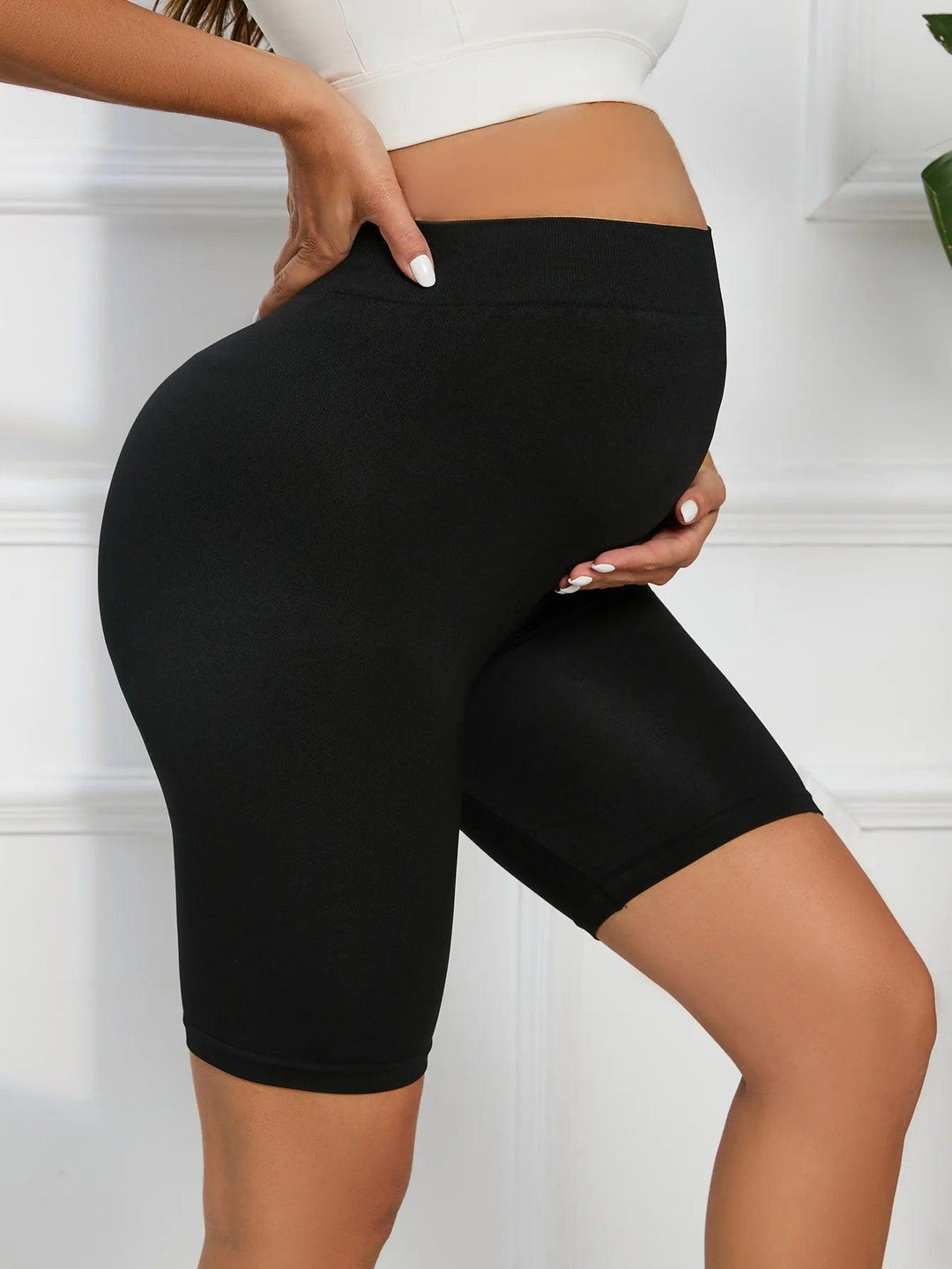 Maternity Yoga Shorts Over The Belly Women's Maternity Biker Pregnancy Shorts for Workout-THAT FASHION STORE