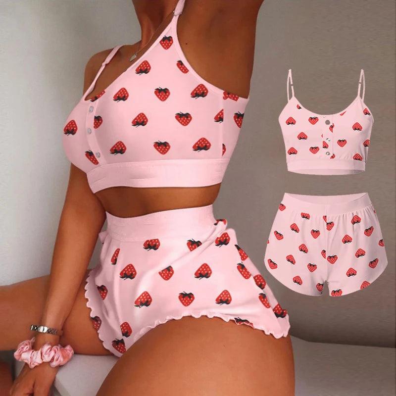 2 Pieces Set Women's Pajama Shorts Suit Multiple Print Underwear Sexy Lingerie Camisoles Tanks Nighty Ladies Loungewear Homewear-THAT FASHION STORE