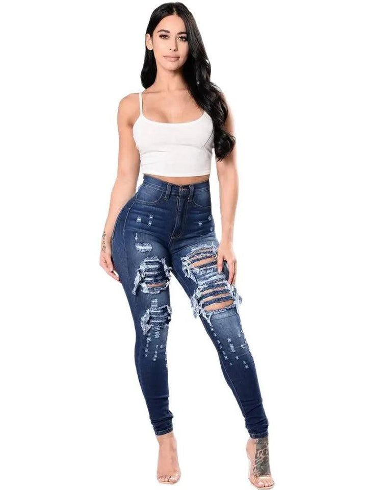 2023 Autumn High Waist Ripped Jeans For Women Fashion Stretch Skinny Denim Pencil Pants Casual Slim Trousers S-3XL-THAT FASHION STORE