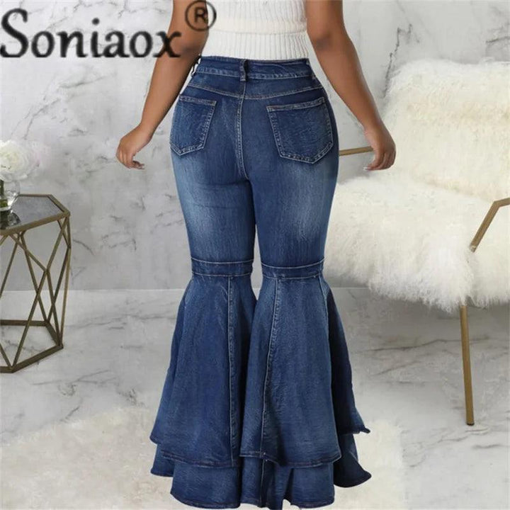 Fashion Splicing Layers Flared Jeans Women High Waist Comfortable Commuter Denim Pants Female Casual Stretch Wide Leg Trousers-THAT FASHION STORE