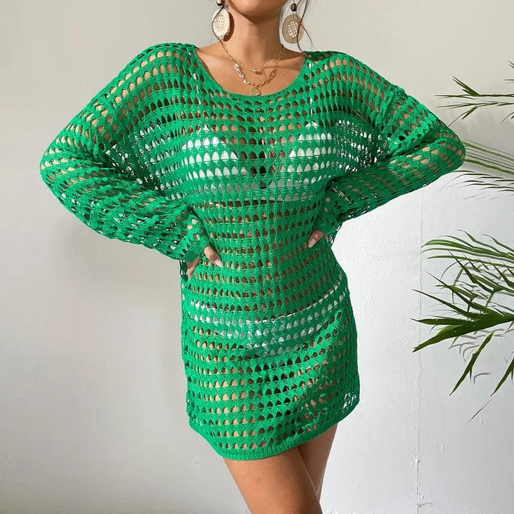 See Through Hollow Out Bikini Cover Ups Tops Women Beachwear Long Sleeve Beach Dress Crop Tops Crochet Swimsuit Cover-Up 2024-THAT FASHION STORE