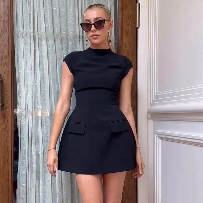 Fashion Sexy A-LINE Dress Women Summer Short Sleeve Black Slim Mini Dresses Casual Streetwear Clubwear Elegant Lady Party Dress-THAT FASHION STORE