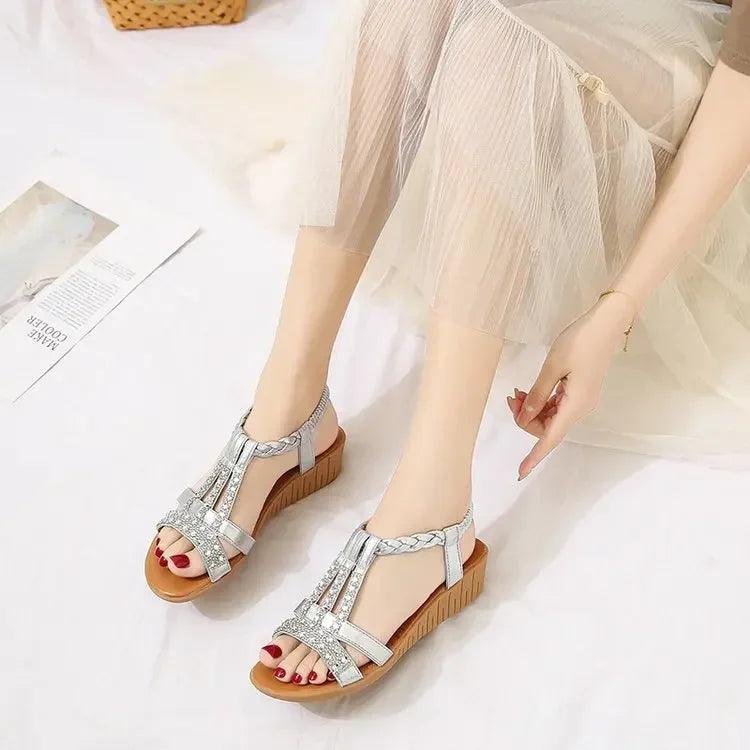 Women Wedge Sandals Summer Bohemia Rhinestones Casual Platform Sandals Female Peep Toe Outdoor Beach Shoes обувь женская летняя-THAT FASHION STORE