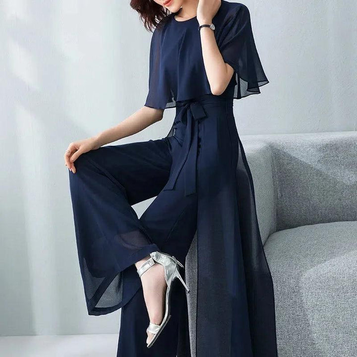 Lotus Leaf Sleeve Jumpsuit Women's Summer Long 2023 New Chiffon Jumpsuit Wide Leg Set Temperament Jumpsuit Jumpsuit-THAT FASHION STORE