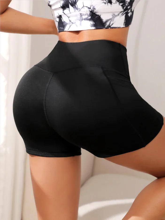 Women High Waist Yoga Sport Biker Shorts for Fitness Cross Waist Pocket Yoga Pant-THAT FASHION STORE