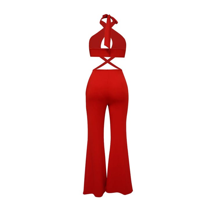 Jumpsuit Women 2024 Summer Fashion Solid Color Halter Cutout Waist Casual High Waist Sleeveless Daily Wide Leg Long Jumpsuit - THAT FASHION STORE