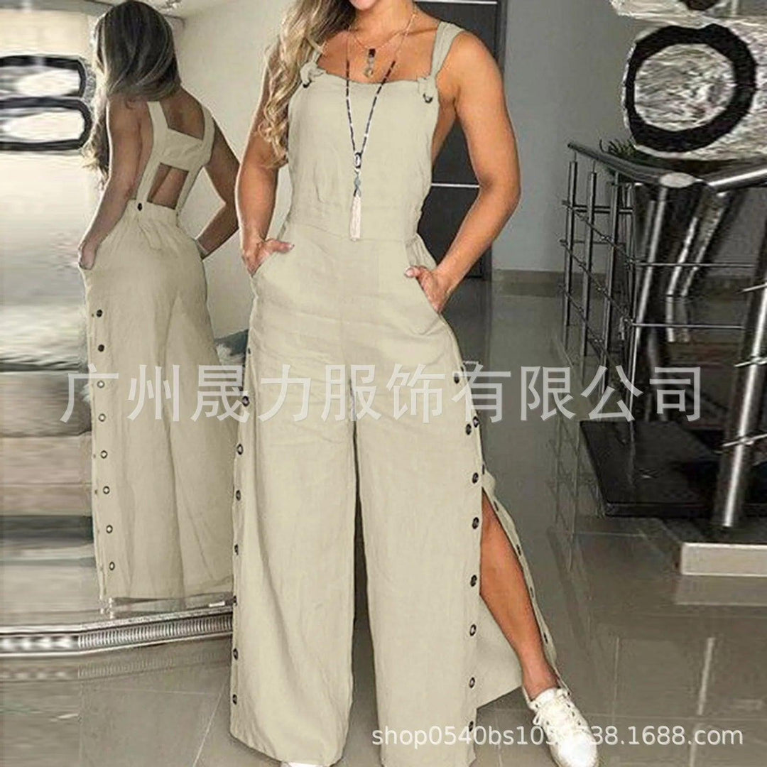 Women's Jumpsuit 2023 New Solid Color Suspenders Sleeveless Wide Leg Straight Pants Fashion Casual Street Clothing-THAT FASHION STORE