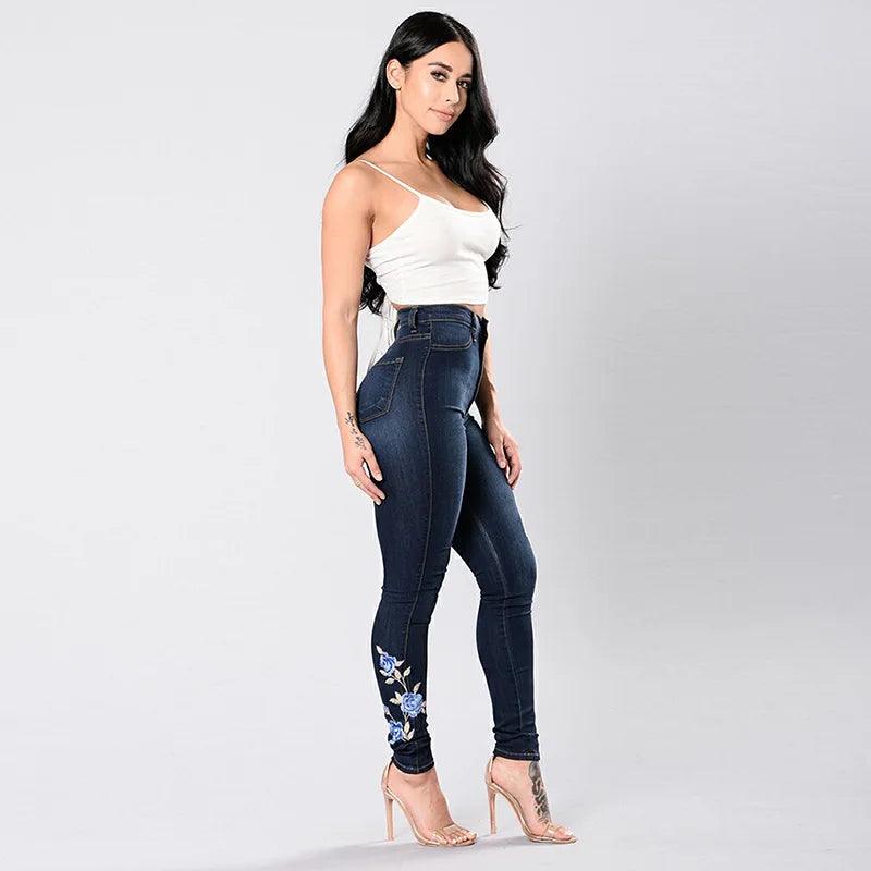 2023 New Women's High Waist Embroidered Jeans Fashion Slim Stretch Denim Pencil Pants Street Trendy Trousers S-3XL Drop Shipping-THAT FASHION STORE