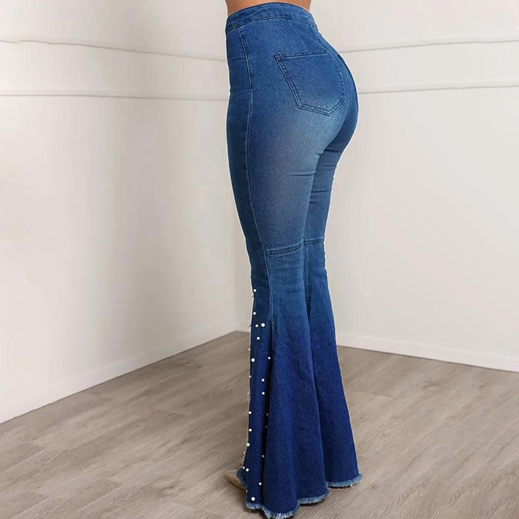 Denim Jeans For Women Plus Size High Waist Jeans Button Tassel Pants Trousers Bell-Bottom Pants Loose Straight Jeans Newjeans-THAT FASHION STORE