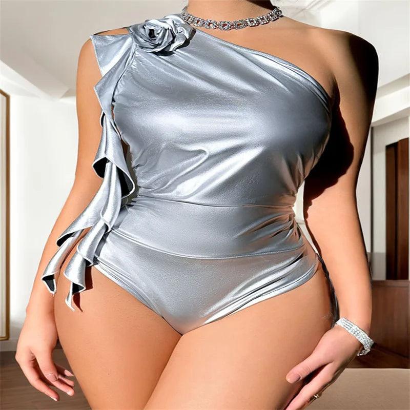 SINGREINY 2024 Summer Streetwear Women Sheath Rompers Skew Collar Sleeveless Playsuits Female Solid Skinny Y2K Sexy Bodysuits-THAT FASHION STORE