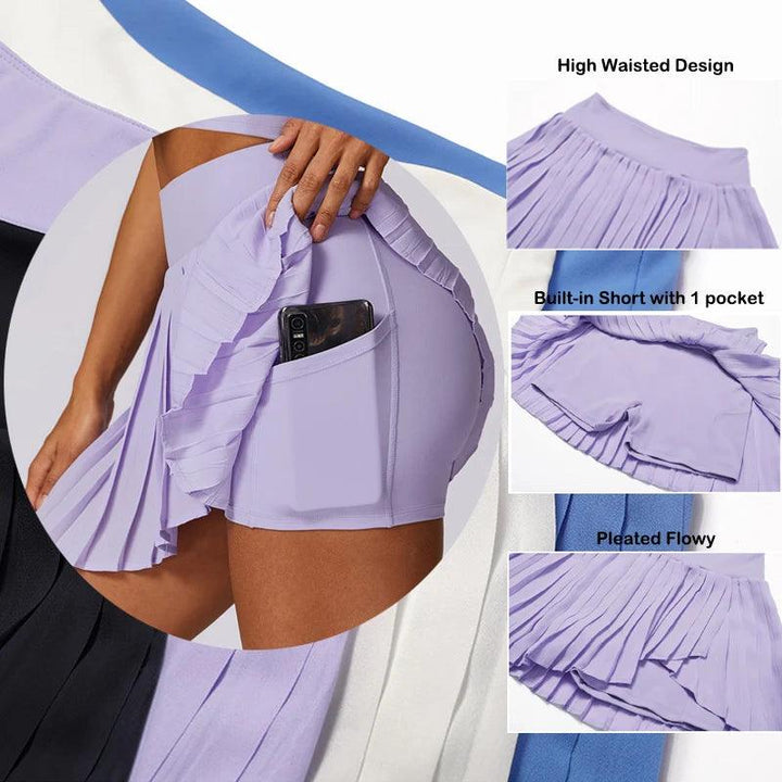 VITALINOVO Women's High Waisted Pleated Tennis Skirts with Pockets Tummy Control Casual Liner Skorts A Line Workout Golf Skirts-THAT FASHION STORE