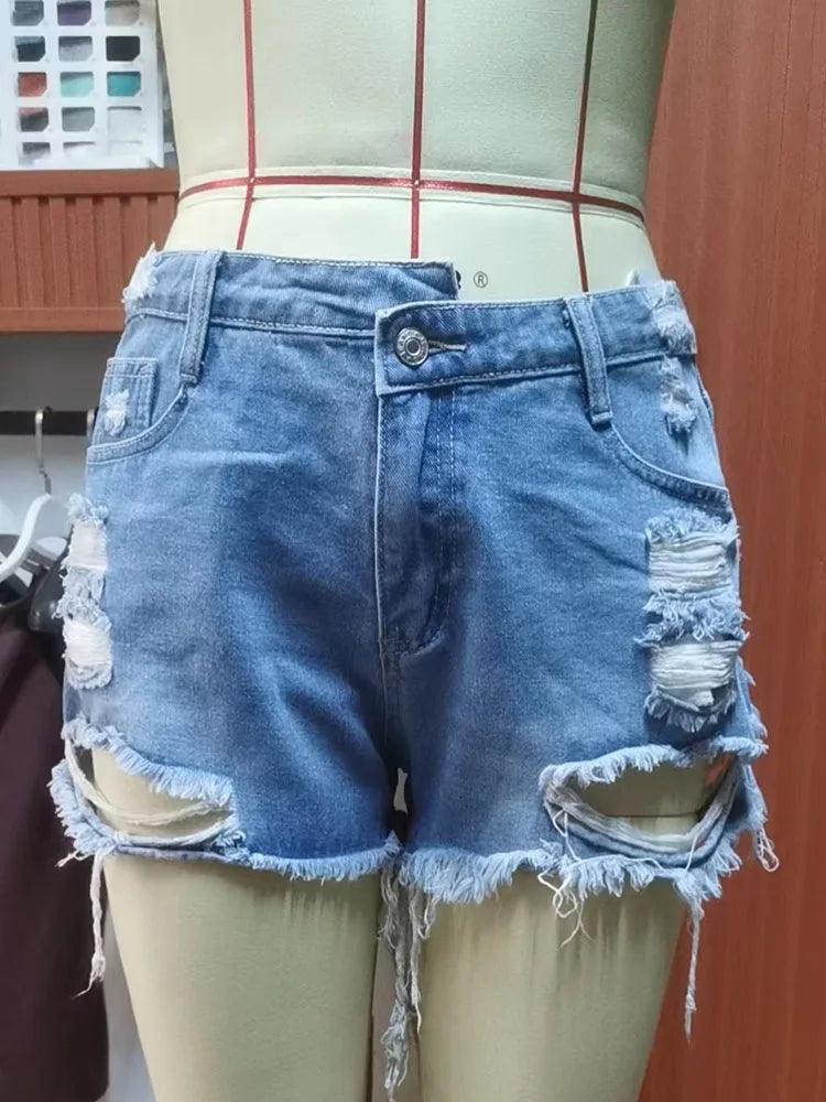 Summer Women Shorts Mini Jeans Lady Sexy Ripped Hot Fetish Denim Pants Lady High Street Party Elastic Denim Shorts-THAT FASHION STORE