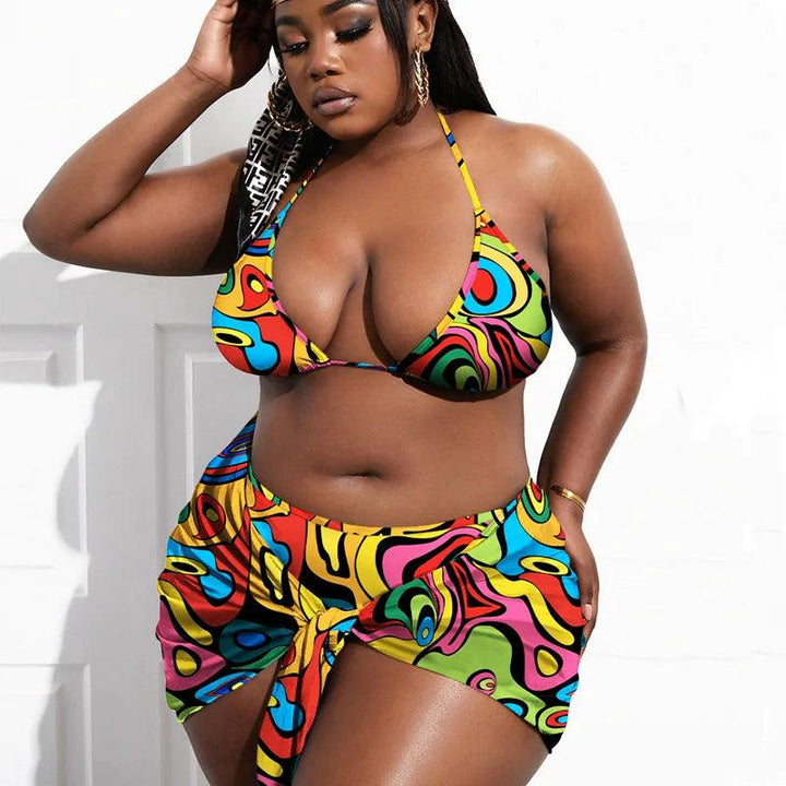 Sexy 3 Piece Set Large Size Bikini Set Large Cup Swimwear Women Halter African Swimming Suit Beach Plus Size Cover Up Swimsuit-THAT FASHION STORE