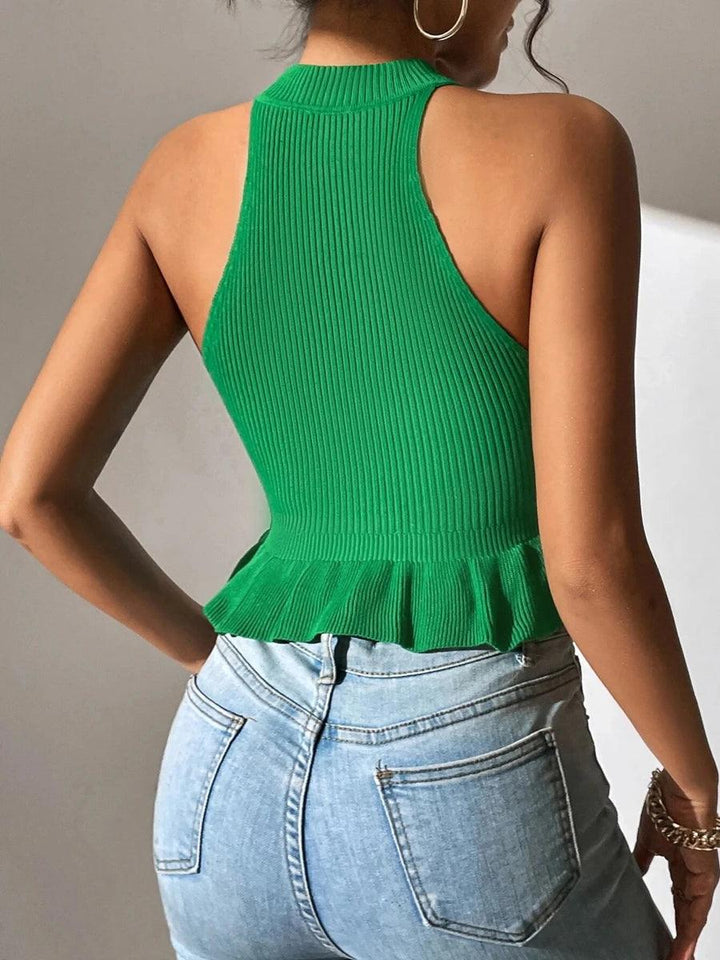 Spring Summer Women Sleeveless Ruffle Hem Crop Knit Top Femme Coquette Casual Knitwear Corset Tank Tops Clothes-THAT FASHION STORE