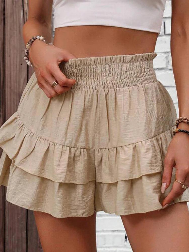 Women High Waist Pleated Skirt Summer Chic Casual Solid Mini Skirt Hang Feeling Versatile Shorts Skirts Fashion Wide Leg Shorts-THAT FASHION STORE