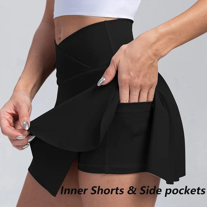 Women Pleated Tennis Skirt with Pockets Shorts Athletic Skirts Crossover High Waisted Athletic Golf Skorts Workout Sports Skirts-THAT FASHION STORE