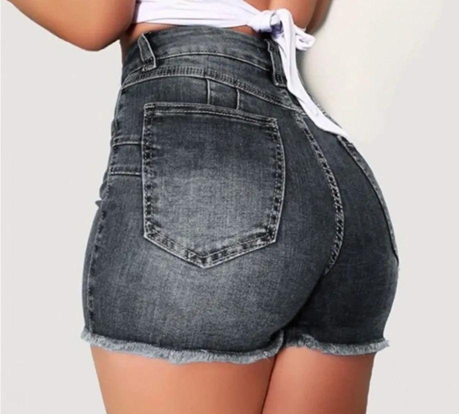 Women Denim Shorts Summer Lady Clothing High Waist Denim Shorts Fringe Frayed Ripped Jeans Hot Shorts With Pockets kot Pantolon-THAT FASHION STORE