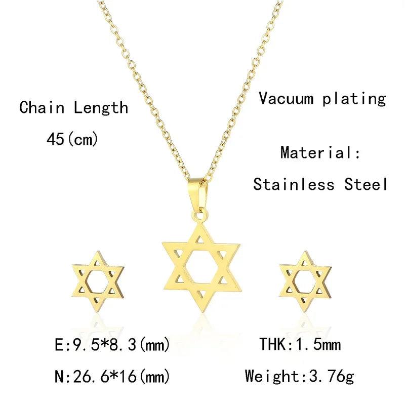 YILUOCD David Star Necklace Earrings Set Classic Jewish Star of David Pendant Stainless Steel Jewelry Sets for Women-THAT FASHION STORE