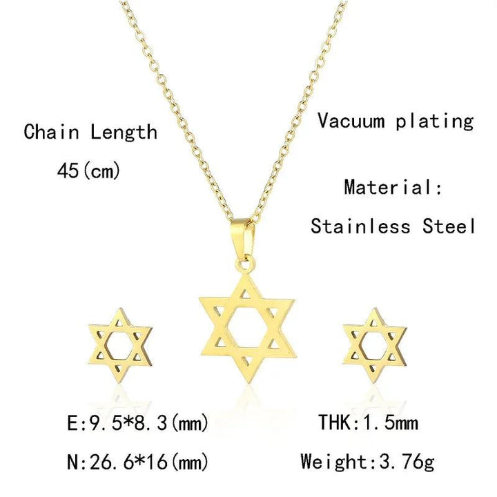 YILUOCD David Star Necklace Earrings Set Classic Jewish Star of David Pendant Stainless Steel Jewelry Sets for Women-THAT FASHION STORE