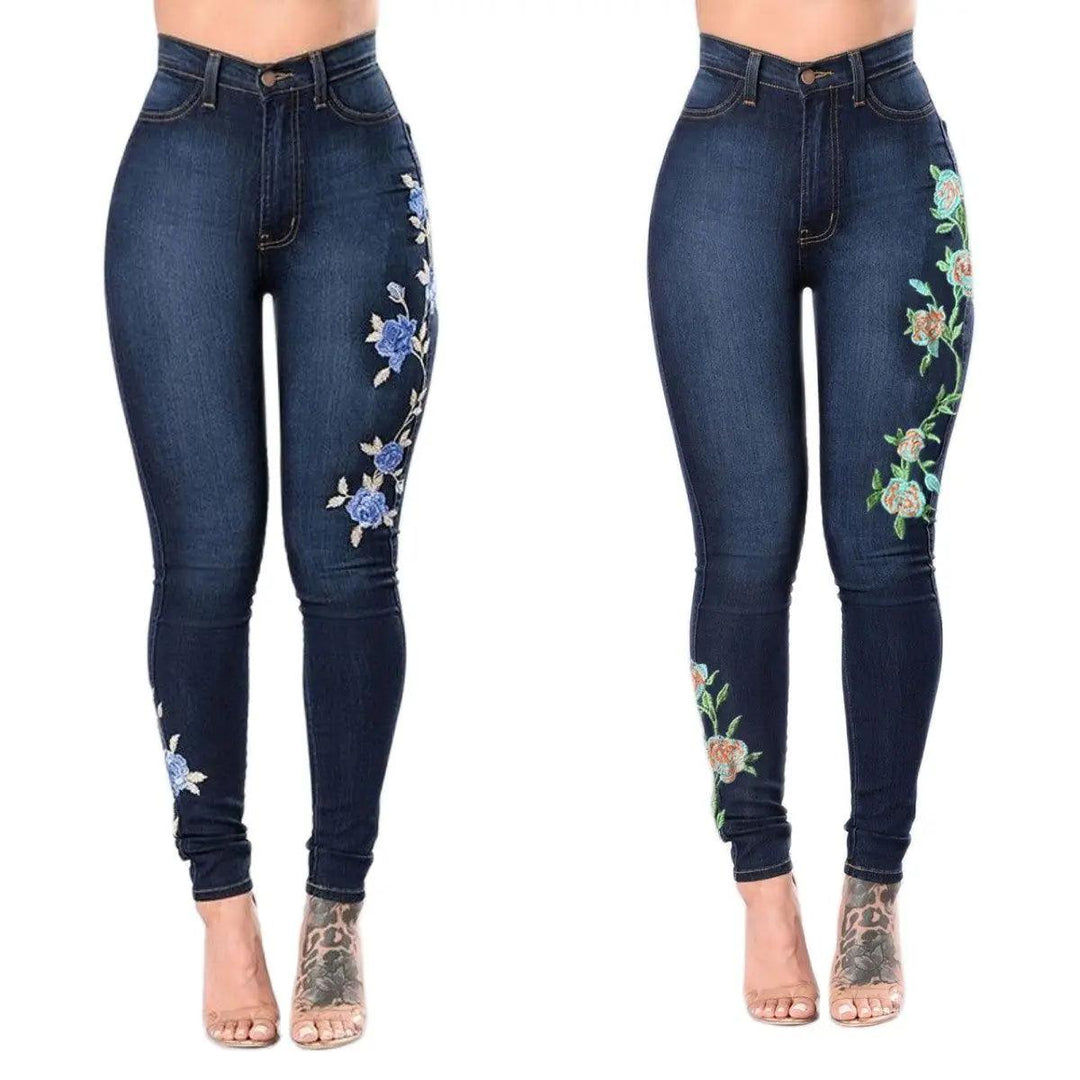 2023 New Women's High Waist Embroidered Jeans Fashion Slim Stretch Denim Pencil Pants Casual Female Clothing S-3XL Drop Shipping-THAT FASHION STORE