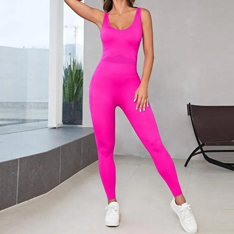 Solid Sleeveless Backless Low Neck High Waist Bodycon Jumpsuits For Women Casual Rompers Activity Jogger Suits Backless Bodysuit-THAT FASHION STORE