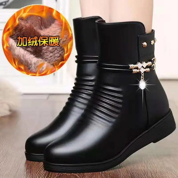 Leather Women Boots 2023 Winter Thick Wool Lined Genuine Leather Women Snow Boots Large Size Women Winter Shoes-THAT FASHION STORE