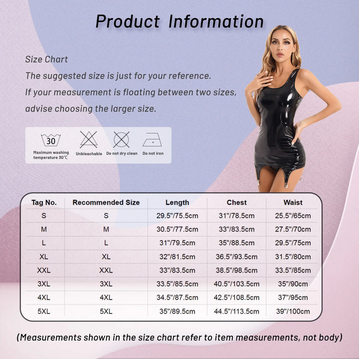 Women’s Sleek PVC Leather Mini Dress with Garter Belt and Tank Top Design - THAT FASHION STORE