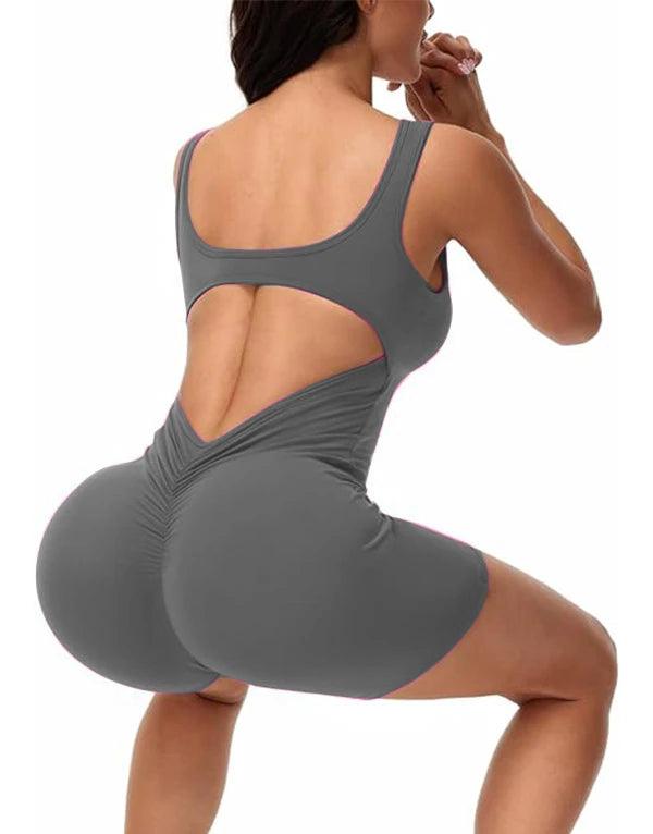 Women Sexy Hollow Out Bodysuit Seamless Square Neck Backless Bodysuit Fitness Yoga Trainning High Elastic Sports Short Bodysuit-THAT FASHION STORE